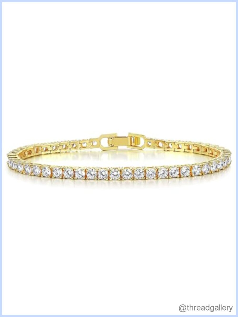 18K Gold Plated Tennis Bracelet 4mm Cubic Zirconia Fold Over Clasp